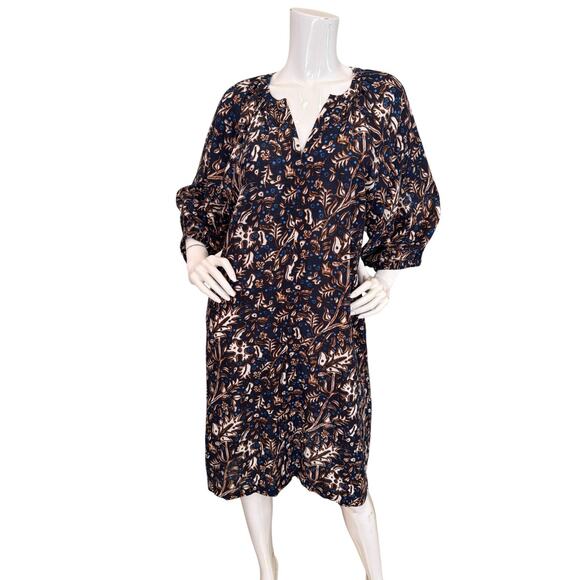 TOAST Dress Floral Leaf Print Cotton Relaxed 3/4 Puff Sleeve w/ Pockets Medium - Picture 4 of 8